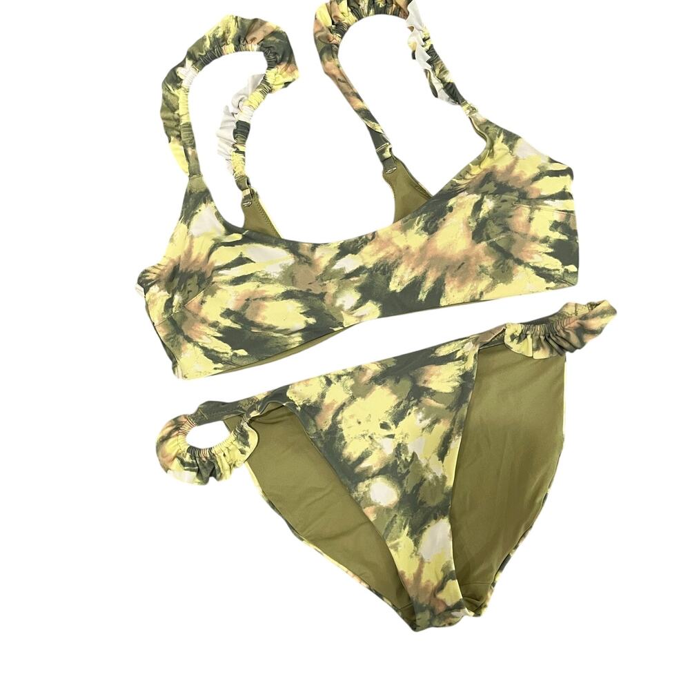 Aerie Olive Green Ruffle Bikini M/L Two Piece Swim Suit Flowy Cute Beach‎